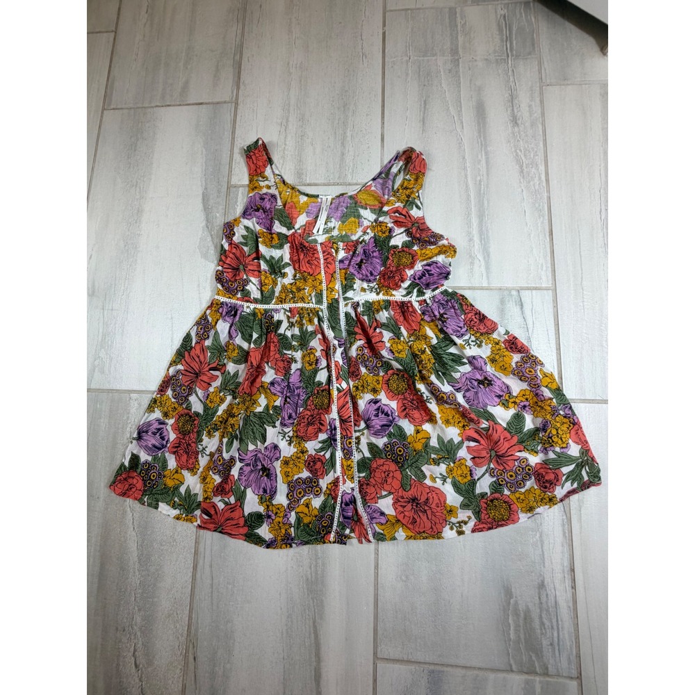 Anthropologie Jules Babydoll Top Floral Empire Waist Sleeveless Lace Trim S